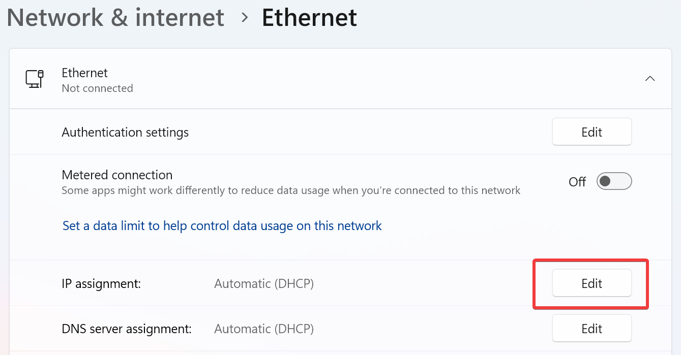 Windows Ethernet Page