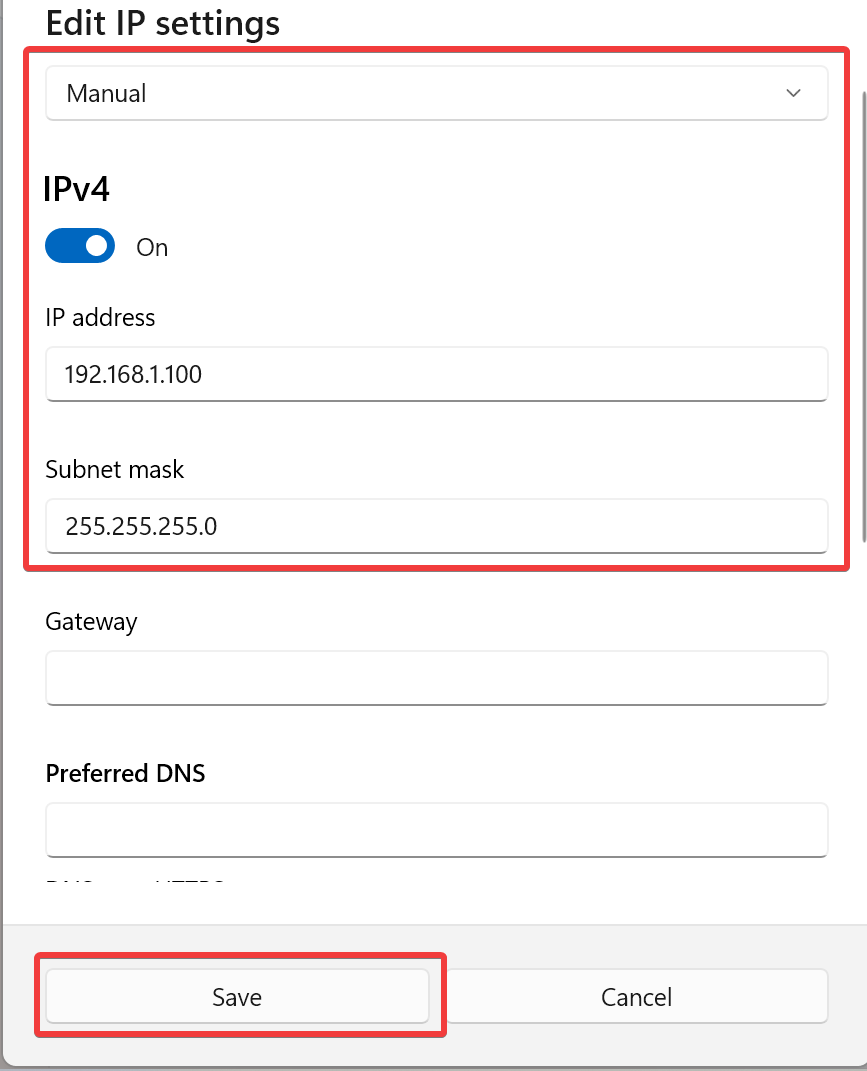 Windows IP Settings Page